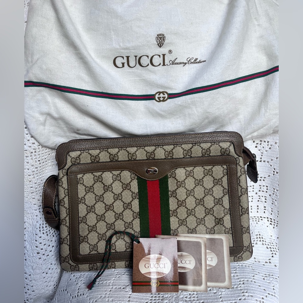 Vintage Gucci Monogram Canvas Shoulder Bag with Duster